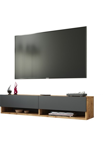 Delphin 140 cm Raflı KapaklıTv Ünitesi DLP11-AA Çam-Antrasit indirimleri