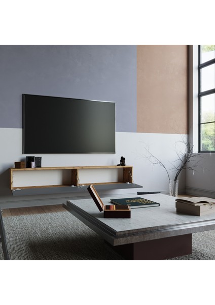 Delphin 180 cm Kapaklı Tv Ünitesi DLP8-AA Çam-Antrasit Gri fiyatları
