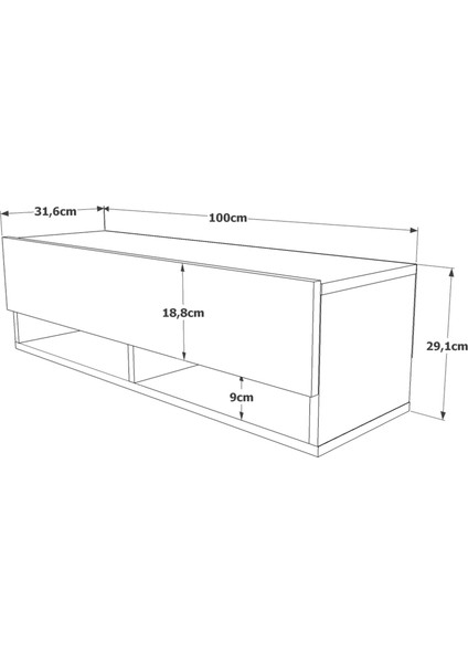 Delphin 100 cm Raflı Kapaklı Tv Ünitesi DLP13-AW Çam-Beyaz