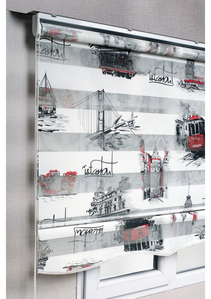 Brillant Etekli Istanbul Desenli Zebra Stor Güneşlik Perdeler