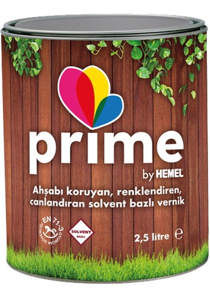 Prime Solvent Bazlı Renkli Ahşap Vernik - 2,5 Lt Fındık