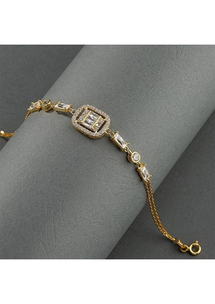 Altın Kaplama Baget Taşlı Emerald Kesim Gümüş Bileklik