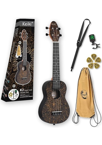 K2SS Keiki Sopranino Ukulele Set (Orange Kaleidoscope)