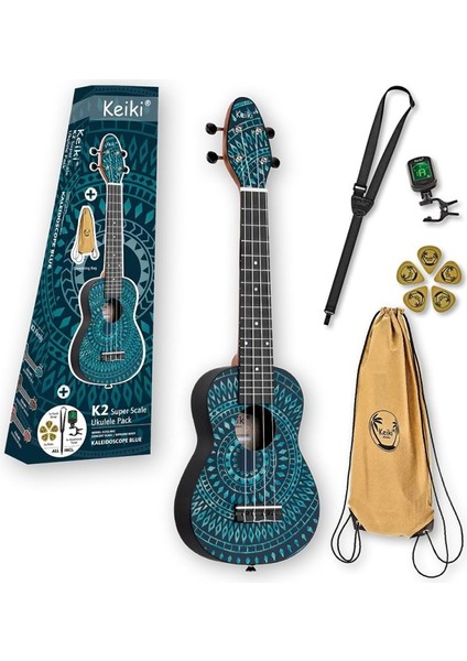 K2SS Keiki Sopranino Ukulele Set (Blue Kaleidoscope)