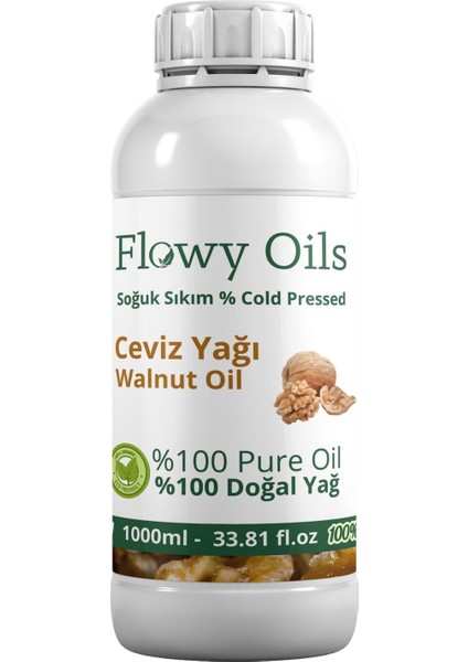 Flowy Oils Ceviz Yağı %100 Doğal Bitkisel Sabit Yağ Walnut Oil 1000 ml 1 Litre