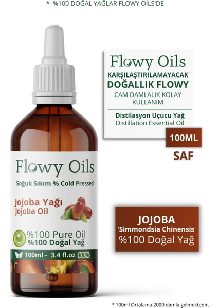 Flowy Oils Jojoba Yağı %100 Doğal Bitkisel Sabit Yağ Jojoba Oil 100 ml