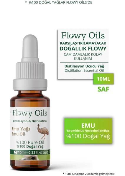 Flowy Oils Emu Yağı %100 Doğal Bitkisel Uçucu Yağ Emu Oil 10 ml