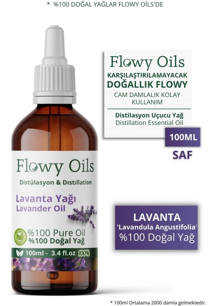 Flowy Oils Lavanta Yağı %100 Doğal Bitkisel Uçucu Yağ Lavender Oil 100 ml