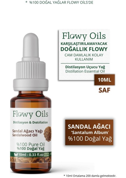 Flowy Oils Sandal Ağacı Yağı %100 Doğal Bitkisel Uçucu Yağ Sandalwood Oil 10 ml