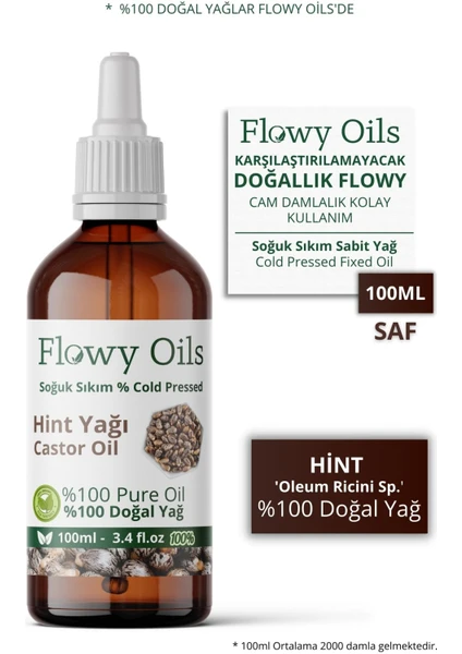 Flowy Oils Hint Yağı %100 Doğal Bitkisel Sabit Yağ Castor Oil 100 ml