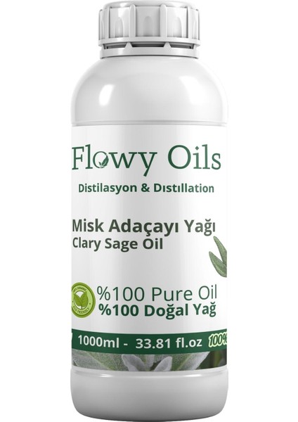 Flowy Oils Misk Adaçayı Yağı %100 Doğal Bitkisel Uçucu Yağ Clary Sage Oil 1000 ml 1 Litre