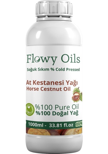 Flowy Oils At Kestanesi Yağı %100 Doğal Bitkisel Sabit Yağ Horse Chestnut Oil 1000 ml 1 Litre