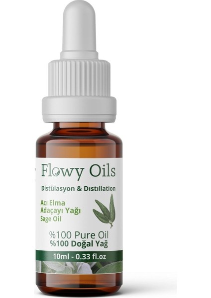 Flowy Oils Acı Elma Adaçayı Yağı %100 Doğal Bitkisel Uçucu Yağ Sage Oil 10 ml