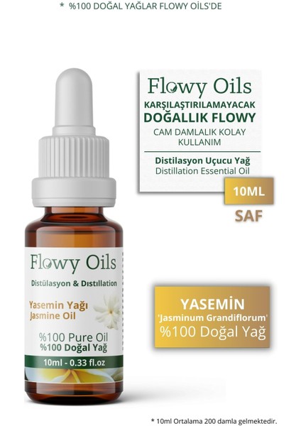 Flowy Oils Yasemin Yağı %100 Doğal Bitkisel Uçucu Yağ Jasmine Oil 10 ml