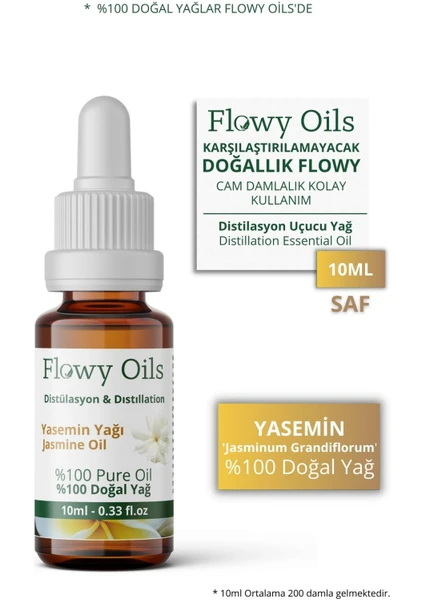 Flowy Oils Yasemin Yağı %100 Doğal Bitkisel Uçucu Yağ Jasmine Oil 10 ml