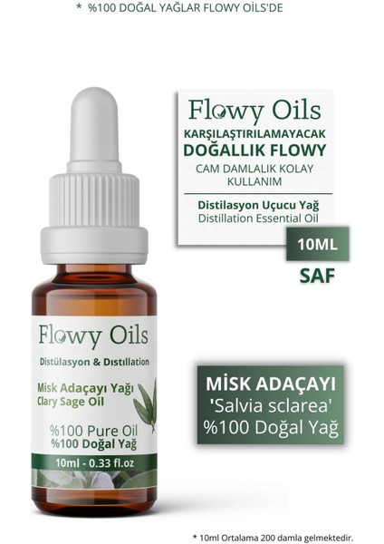 Flowy Oils Misk Adaçayı Yağı %100 Doğal Bitkisel Uçucu Yağ Clary Sage Oil 10 ml