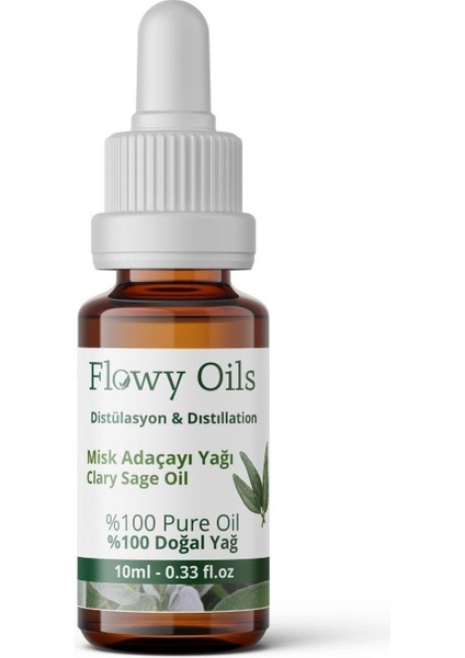 Flowy Oils Misk Adaçayı Yağı %100 Doğal Bitkisel Uçucu Yağ Clary Sage Oil 10 ml