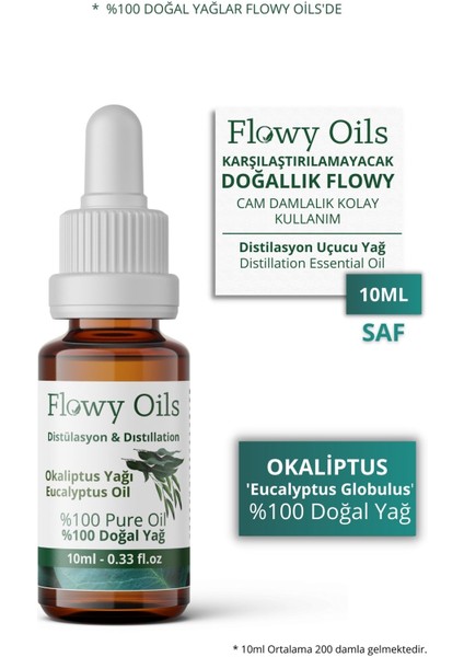 Flowy Oils Okaliptüs Yağı %100 Doğal Bitkisel Uçucu Yağ Eucalyptus Oil 10 ml