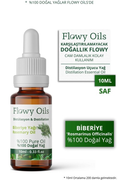 Flowy Oils Okaliptüs Yağı, Nane Yağı, Biberiye Yağı 3'lü  Set %100 Doğal Bitkisel Uçucu Yağ 10 ml