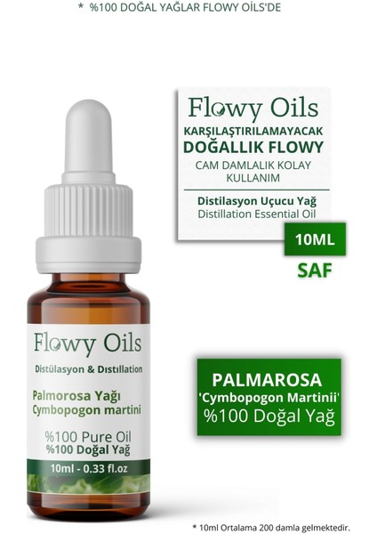 Flowy Oils Palmarosa Yağı %100 Doğal Bitkisel Uçucu Yağ Palmarosa Oil 10 ml