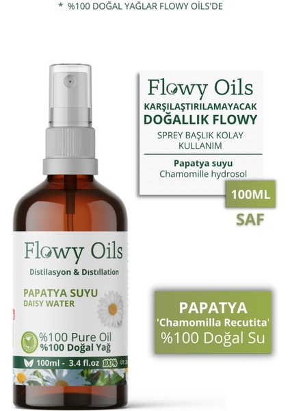 Papatya Suyu Cam Şişe %100 Tam Saf Doğal Yağlı Distilasyon Hidrosöl Suyu Chamomille Hydrosol 100ML