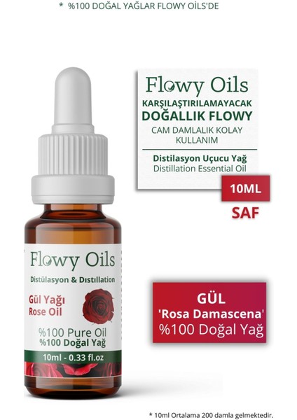 Flowy Oils Gül Yağı %100 Doğal Bitkisel Uçucu Yağ Rose Oil 10 ml