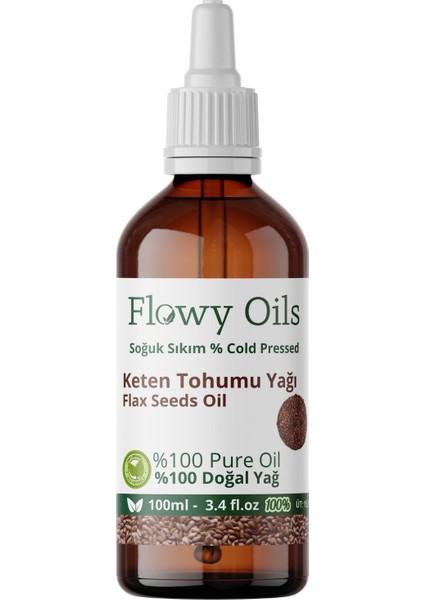 Flowy Oils Keten Tohumu Yağı %100 Doğal Bitkisel Sabit Yağ Flax Seeds Oil 100 ml