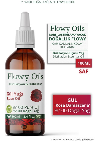 Gül Yağı %100 Doğal Bitkisel Uçucu Yağ Rose Oil 100 ml