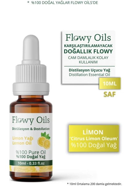 Flowy Oils Limon Yağı %100 Doğal Bitkisel Uçucu Yağ Lemon Oil 10 ml