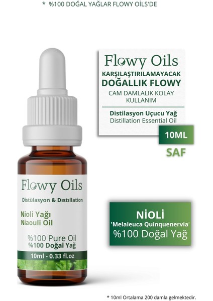 Flowy Oils Nioli Yağı Saf Sertifikalı %100 Doğal Bitkisel Uçucu Yağ Niaouli Essential Oil 10 ml