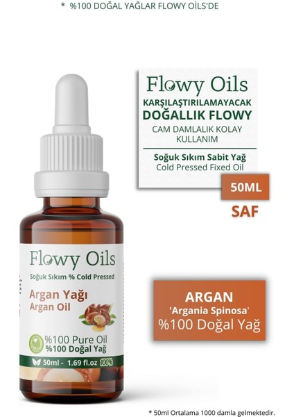 Flowy Oils Argan Yağı %100 Doğal Bitkisel Sabit Yağ Argan Oil 50 ml