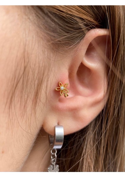 Zirkon Taşlı Tragus Rook Lobe Helix Kıkırdak Uyumlu Mini Halka Piercing Küpe