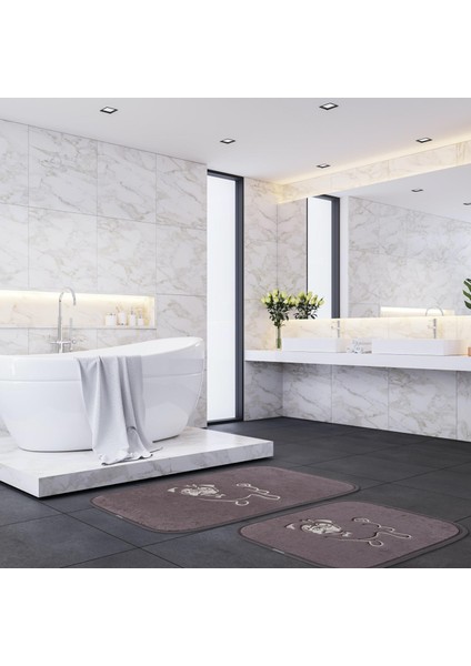 Köpekli Desen 2li Banyo Paspas Takımı