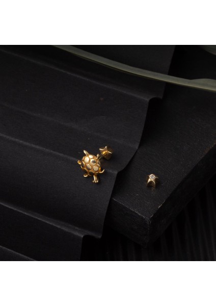 14 Ayar Altın Kaplumbağa Tragus Küpe