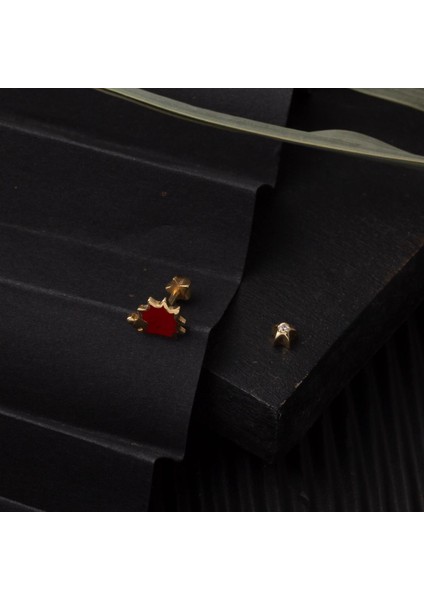 14 Ayar Altın Kırmızı Tragus Küpe