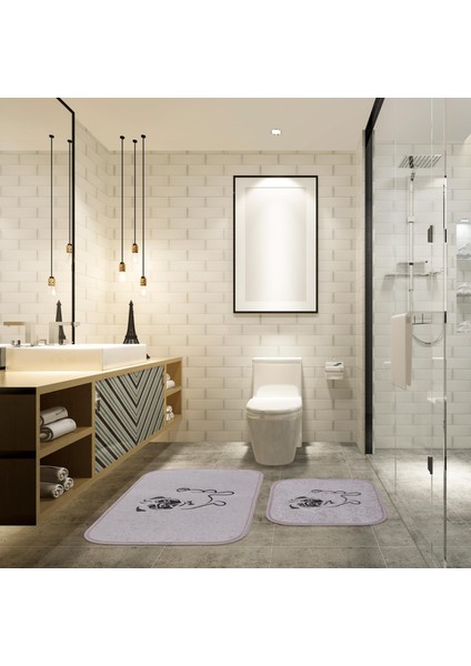 Köpekli Desen 2li Banyo Paspas Takımı