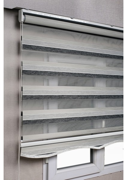 Etekli Premium Çift Renk Siyah-Gri Ev-Ofis Zebra Stor Perdeler