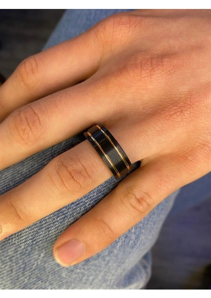 Erkek Tungsten Çift Bakır Çizgi Detay Yüzük