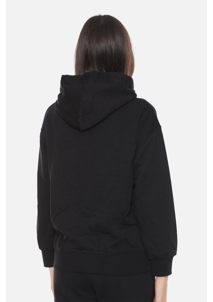 Kadın Üç Iplik Oversize Kapüşonlu Siyah Sweatshirt