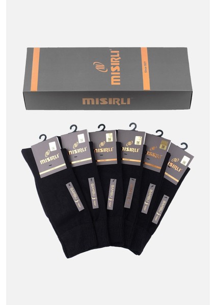 Erkek Bambu Kutulu 6 Çift Siyah Uzun Konç Çorap - M-62500-S