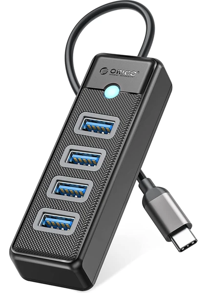 Type-C To 4 Portlu Usb3.0 5gbps Çoklu USB Bağlantı Noktası Çoklayıcı Hub, 15CM, Siyah, PW4U-C3-015-BK