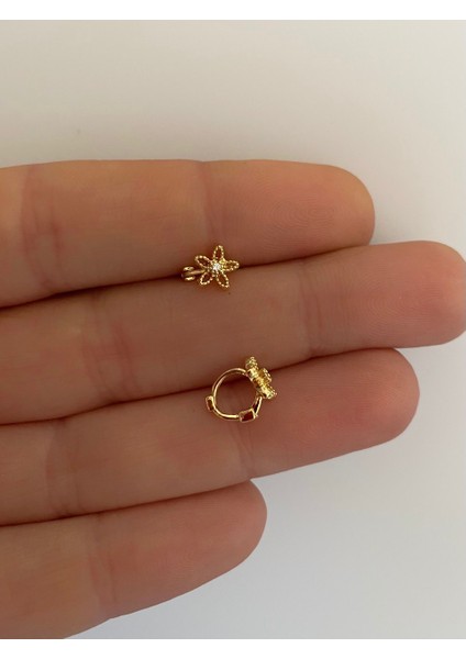 Zirkon Taşlı Tragus Rook Lobe Helix Kıkırdak Uyumlu Mini Halka Piercing Küpe