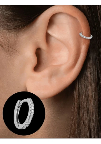 Ares Collection Cerrahi Çelik Tam Tur Taşlı Tragus Helix Rook Conch Uyumlu Piercing