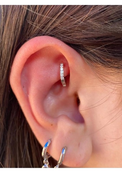 Cerrahi Çelik Tam Tur Taşlı Tragus Helix Rook Conch Uyumlu Piercing