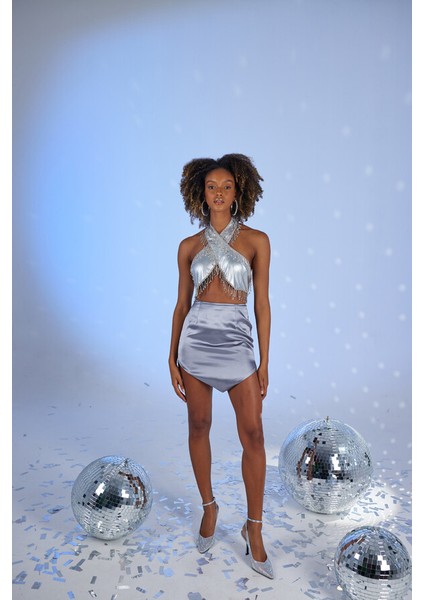 El Yapımı Özel Aksesuarlı Taşlı Flame Bluz Gri fiyatları