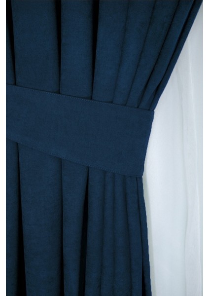 Lacivert Petek Kadife Dokulu Fon Perde Düz Dikişli Ekstrafor Büzgü 140X260 cm modelleri