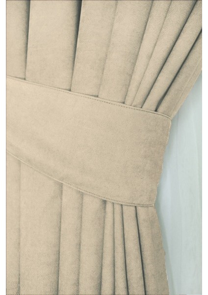 Petek Kadife Dokulu Fon Perde Bej Rengi Düz Dikişli Ekstrafor Büzgü fiyatları