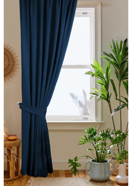 Lacivert Petek Kadife Dokulu Fon Perde Düz Dikişli Ekstrafor Büzgü 140X260 cm fiyatları