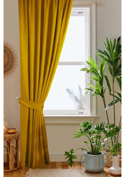 Hardal Sarısı Petek Kadife Dokulu Fon Perde Düz Dikişli Ekstrafor Büzgü fiyatları