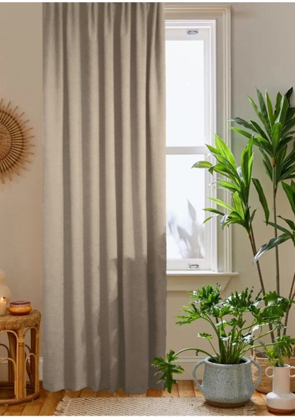 Bej Rengi Petek Kadife Dokulu Fon Perde Düz Dikişli Ekstrafor Büzgü 1.sınıf Kalite